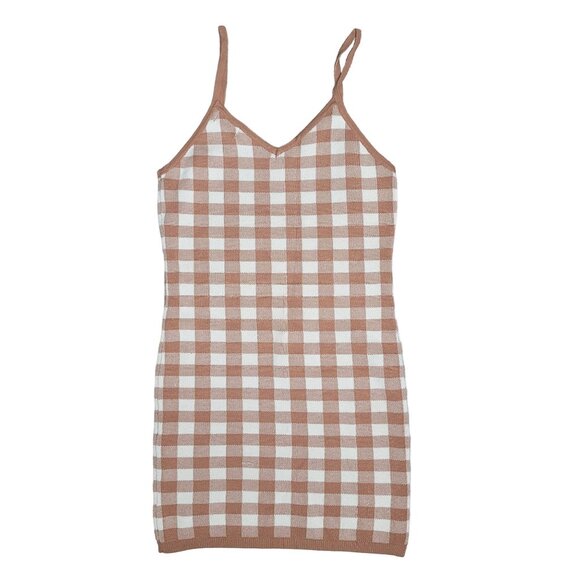 Say What Tan & White Gingham checkard Bodycon Dress Size M Viscose/Nylon Women's - Picture 1 of 4
